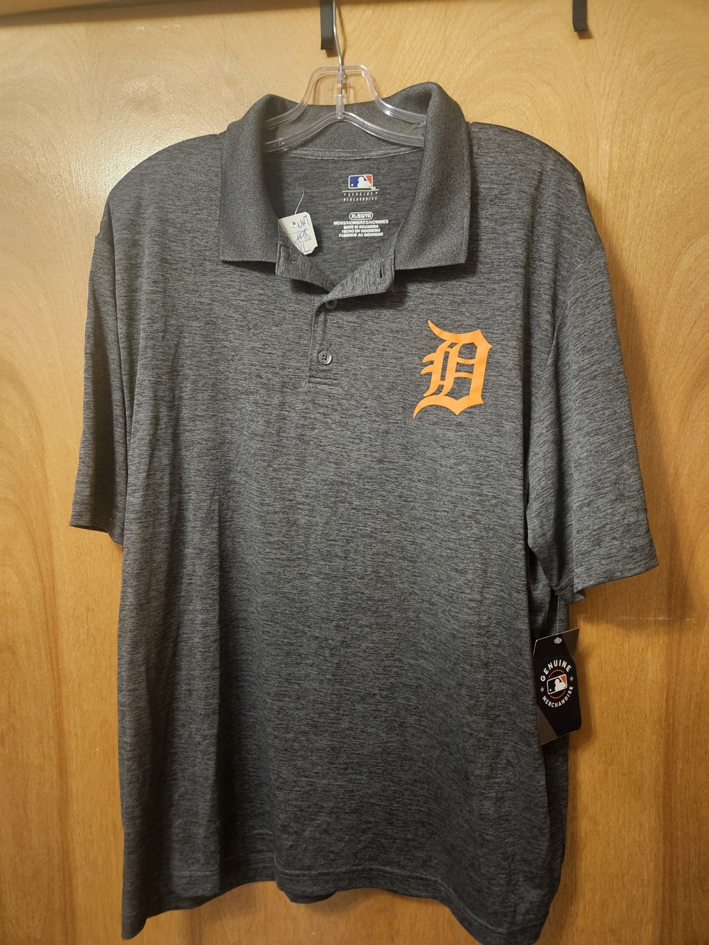 Men's Gray Polo with Orange Detroit Tigers Logo - Official MLB Team Shirt